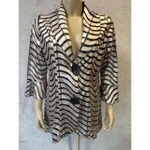 IC by Connie K Size M Jacket Cardigan Asymmetric Metallic Lagenlook Black, Gold